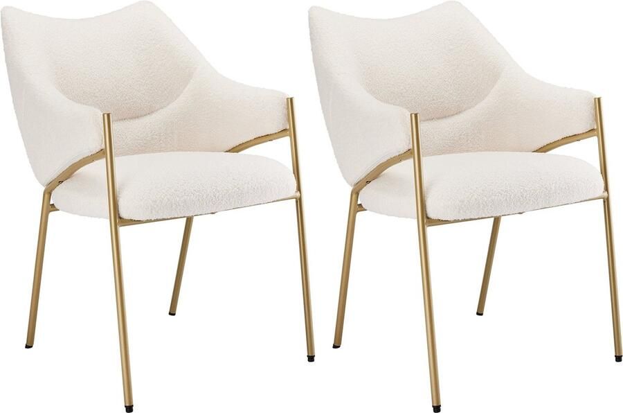 Merax Esszimmerstoelen Set van 2 Loungestoelen met Armleuning Beige Sherpa Plüsch Stof met Verdikt Kussen