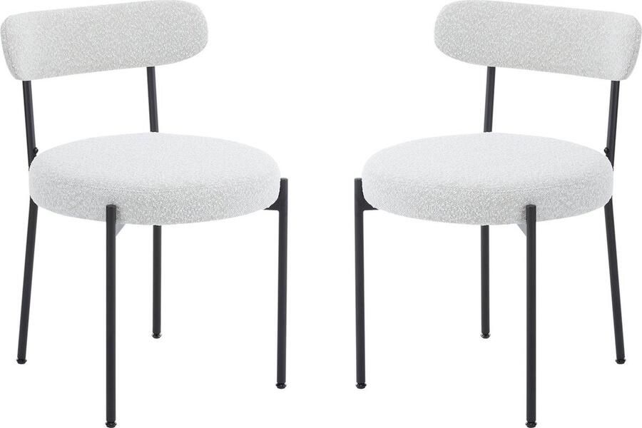 Merax Bouclé Eetkamerstoelen Set van 2 Moderne Ronde Gestoffeerde Stoelen Geschikt voor Keuken Woonkamer Slaapkamer of Café Wit