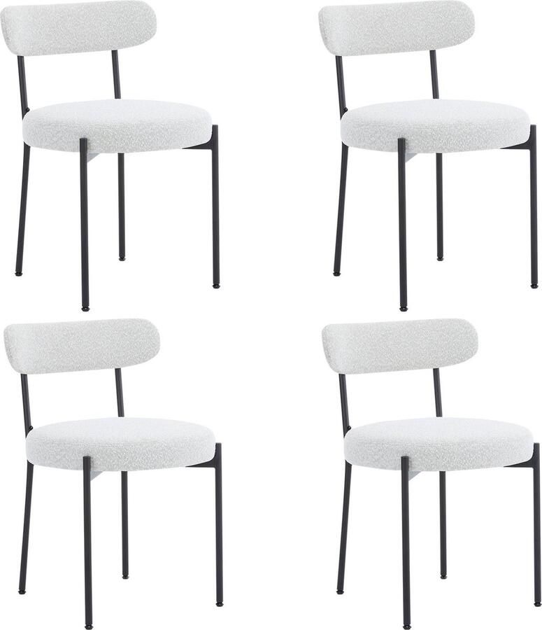 Merax Bouclé Eetkamerstoelen Set van 4 Moderne Gestoffeerde Stoelen met Ronde Zitting Geschikt voor Keuken Woonkamer Slaapkamer of Café Wit