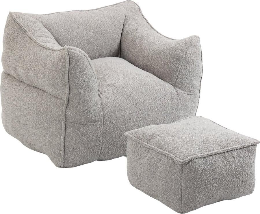 Merax Bouclé Zitzak Stoel met Armleuningen voor Volwassenen en Kinderen Superzacht Fauteuil met Memory Foam Vulling Geschikt voor Woonkamer en Slaapkamer