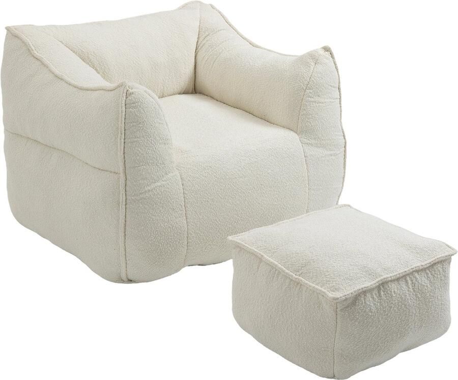 Merax Bouclé Zitzakstoel voor Volwassenen en Kinderen – Luxe Relaxstoel met Memory Foam Vulling Comfortabel Lazy Sofa met Armleuningen voor Woonkamer en Slaapkamer