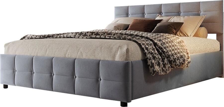 Merax Boxspringbed 180x200 cm Gestoffeerd Bed met Lattenbodem Hydraulisch Opbergsysteem Fluwelen Bekleding Grijs - Foto 2