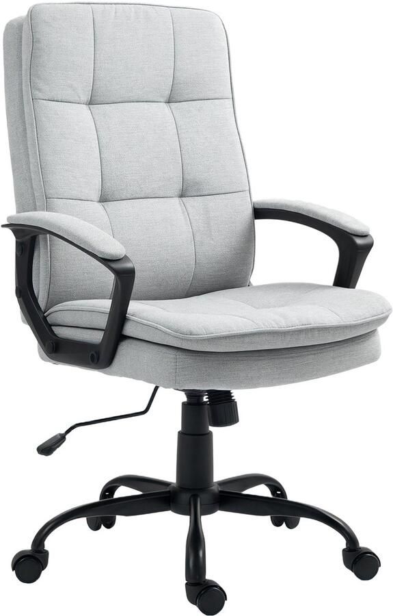 Merax Bureaustoel Ergonomisch Grijs Met Armleuningen Verstelbaar Wipfunctie Leinenlook Gestoffeerd Draaiend