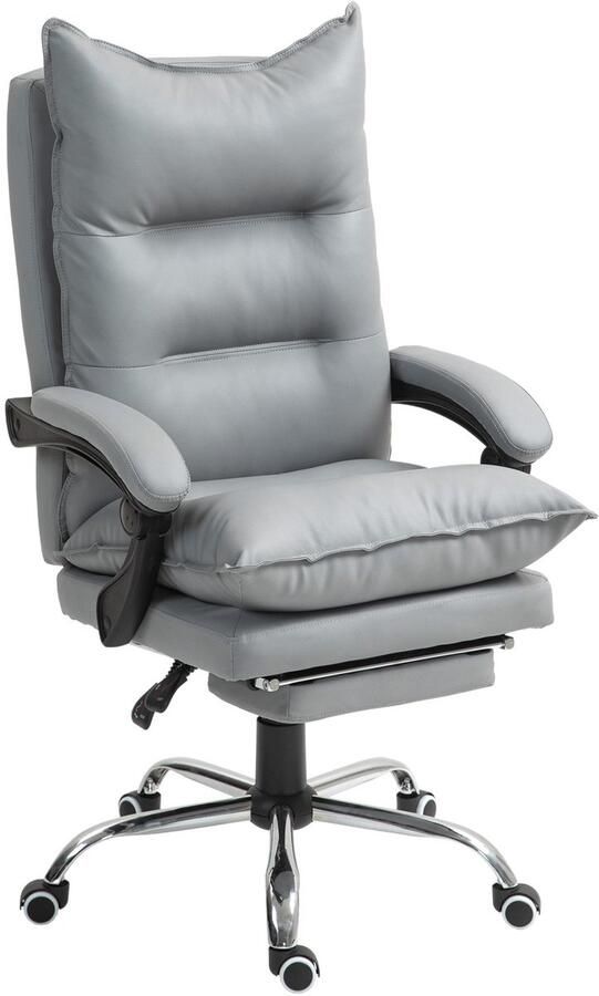 Merax Bureaustoel Ergonomisch Lichtgrijs met Ligfunctie en Voetsteun Kunstleer Verstelbaar tot 135 kg