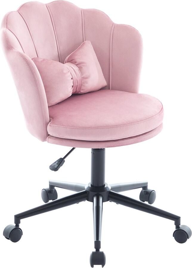 Merax draaistoel in fluweel roze – verstelbare bureaustoel met bloemblaadjes rugleuning en lendenkussen – comfortabele make-upstoel of werkstoel voor slaapkamer woonkamer en kantoor
