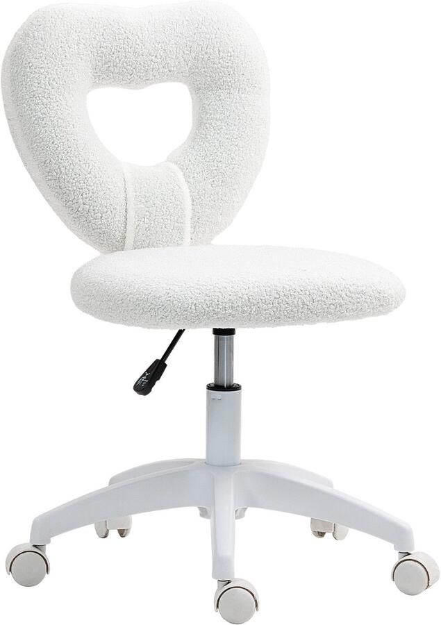 Merax Bureaustoel Teddy Wit Hartvormig Rugleuning Verstelbaar Zonder Armleuning Draaibare Stoel Voor Make Up Tafel Of Thuiswerkplek