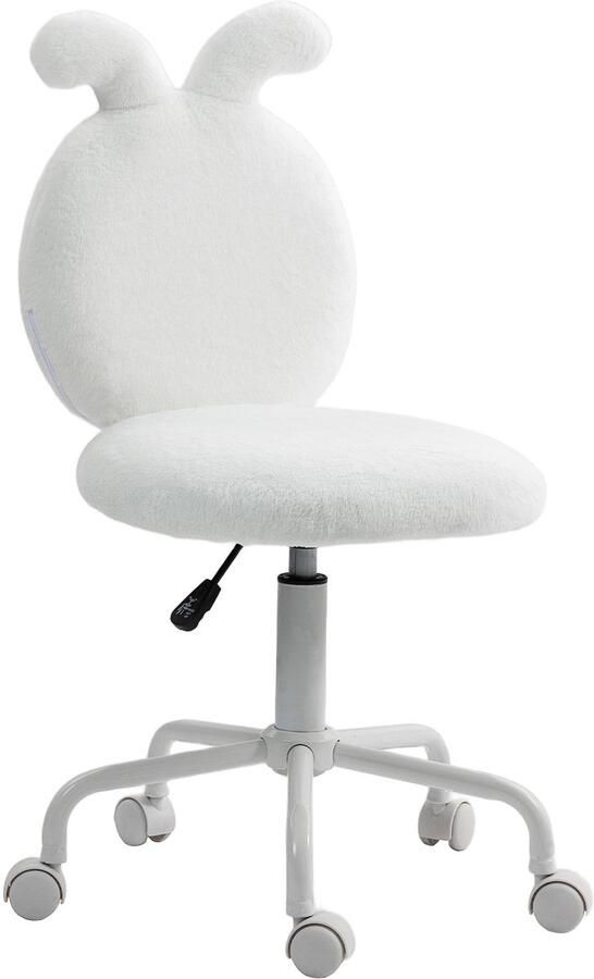 Merax Bureaustoel Wit Fluweel Verstelbaar Met Hasenoren Draaistoel Zonder Armleuning Voor Make Up Tafel Of Kinderkamer