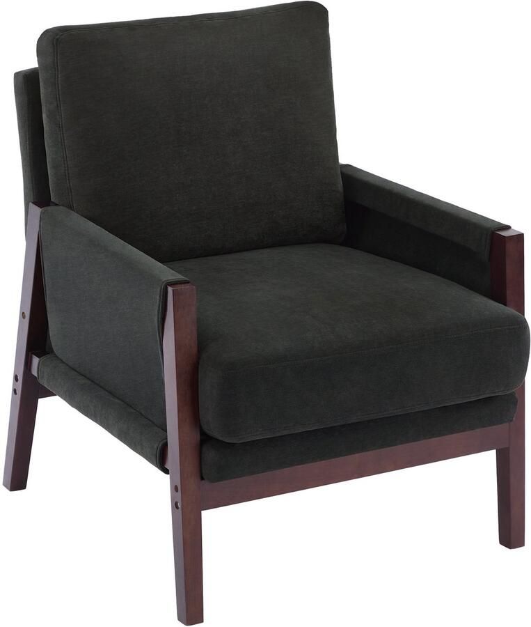 Merax Chenille Fauteuil met Kussen Comfortabele Loungestoel met Houten Frame Relaxstoel voor Woonkamer Slaapkamer Kantoor Donkergrijs 76x83x95 cm