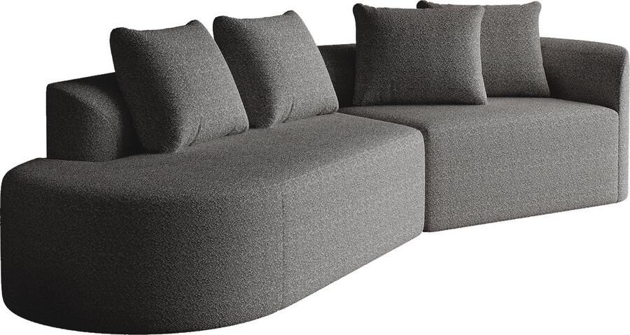 Merax Chenille Hoekbank Modern XXL Sofa met Extra Diepe en Brede Zitplaatsen 4-Zits Wolkencouch met 4 Kussens Vrij Combineerbaar Bankstel Donkergrijs