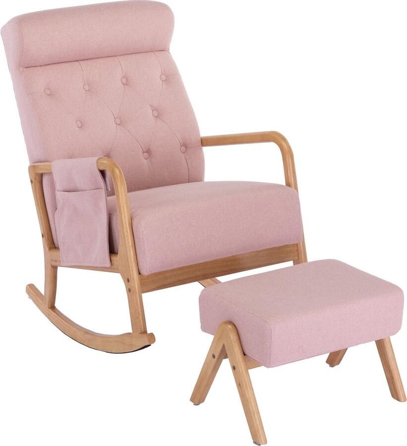 Merax Comfortabele Schommelstoel met Ottoman Mid-Century Modern Accentstoel voor Woonkamer en Kinderkamer Roze