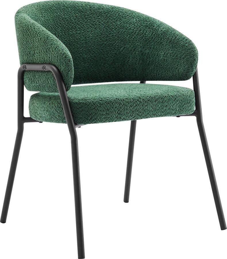 Merax set van 2 donkergroene eetkamerstoelen Moderne lamsvel-look fluwelen bekleding met armleuningen en rugleuning Zwarte metalen poten