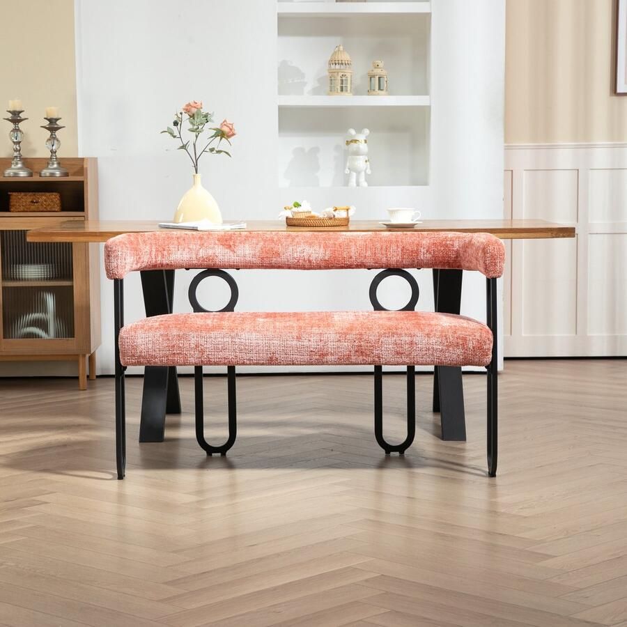 Merax 2-Zits Design Bank – Roze Chenille met Zwart – Loveseat – Moderne Woonkamerbank