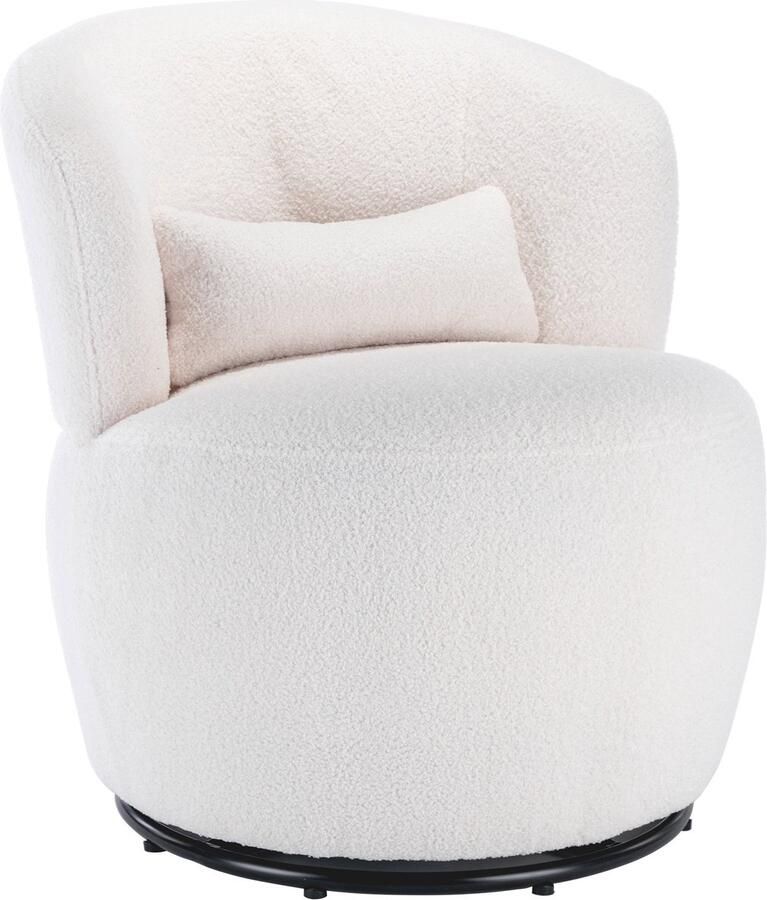 Merax Draaibaar Fauteuil Wit Teddy Pluche Draaisstoel met Lendensteun 360 Graden Draaiend Metalen Frame 100 kg Belastbaar
