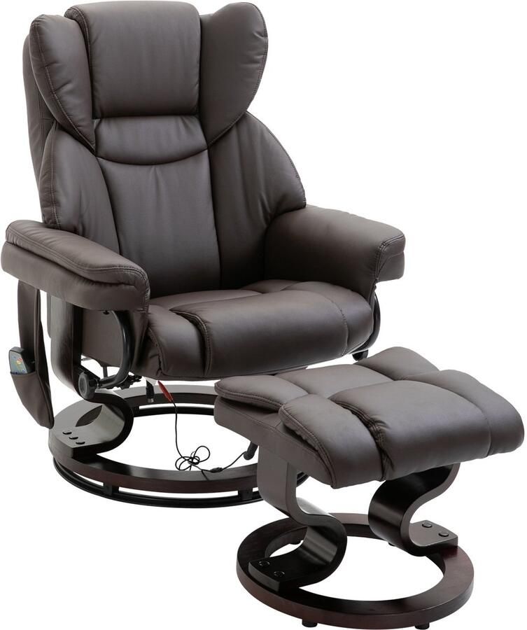 Merax Draaibaar Relaxfauteuil met Voetenbank – Bruin Kunstleer – Elektrische Massagestoel met 10-Punts Vibratiemassage en 145° Ligfunctie – Relaxstoel met Afstandsbediening