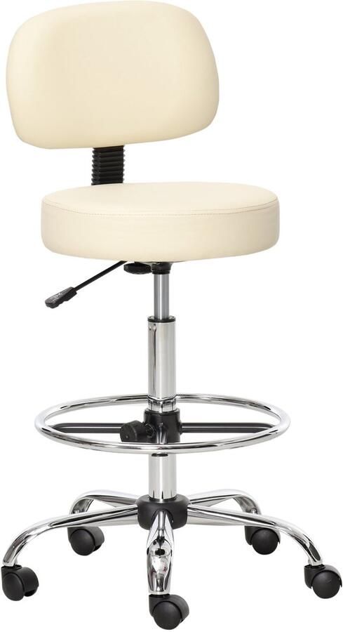 Merax Draaibare Barkruk met Rugleuning – In Hoogte Verstelbare Kruk met Wieltjes – Kunstleren Bekleding in Beige – voor Keuken of Thuisbar