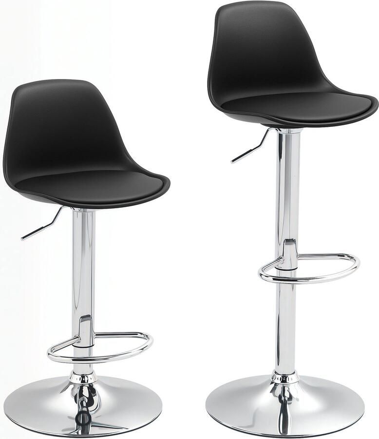 Merax Barstoelen Set van 2 – Zwart Kunstleer – In Hoogte Verstelbaar – Met Rugleuning en Voetsteun – Draaibaar 360° – Stalen Onderstel – Barkrukken voor Keuken Bar en Eethoek