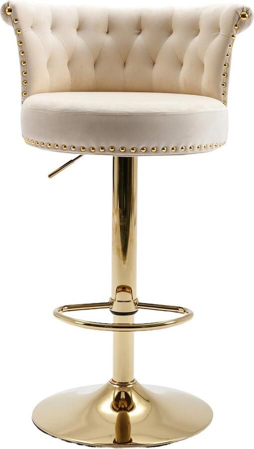 Merax Draaibare Barkrukken – Set van 2 – Verstelbare Hoogte Luxe Fluwelen Bekleding Gouden Metalen Basis met Voetsteun – Voor Keuken Eetkamer en Bar – Beige - Foto 2