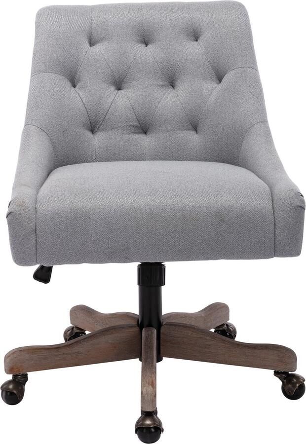 Merax draaibare bureaustoel Moderne leisure bureaustoel met wielen en verstelbare zithoogte Grijze linnen bekleding