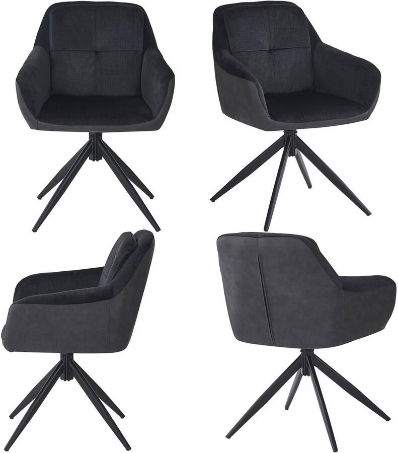 Merax Draaibare Eetkamerstoelen Fluweel Donkergrijs – Set van 4 Stoelen met Armleuning – Verstelbare Voorpoten – Comfortabele Zit en Decoratieve Stiknaden – Modern Design voor Keuken Woonkamer of Eetkamer