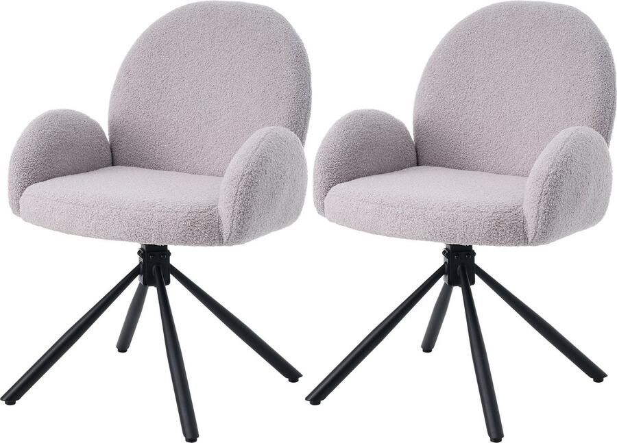 Merax Eetkamerset met Uitschuifbare Eettafel en 4 Sherpa Eetkamerstoelen Loungestoelen met Metalen Poten Tafel met Opbergruimte Wit en Grijs