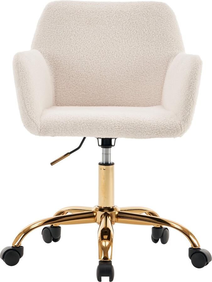 Merax Draaibare en Verstelbare Bureaustoel met Kunstpelz – Witte Comfortabele Stoel voor Woonkamer Slaapkamer en Kantoor