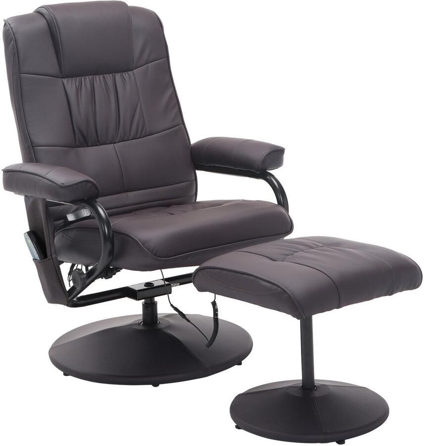 Merax Draaibare Relaxstoel met Hocker – Bruin Kunstleer – 10-Punts Vibratiemassage – Ligfunctie tot 145° – Elektrische Massagestoel met Afstandsbediening