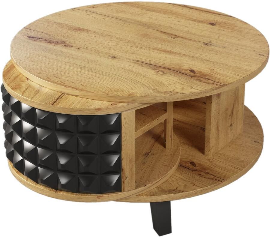 Merax Draaibare Salontafel met Verborgen Opbergruimte – 85 2x80x45 2 cm – Bruin met Zwart – Moderne Bijzettafel met 360° Roterende Lagen