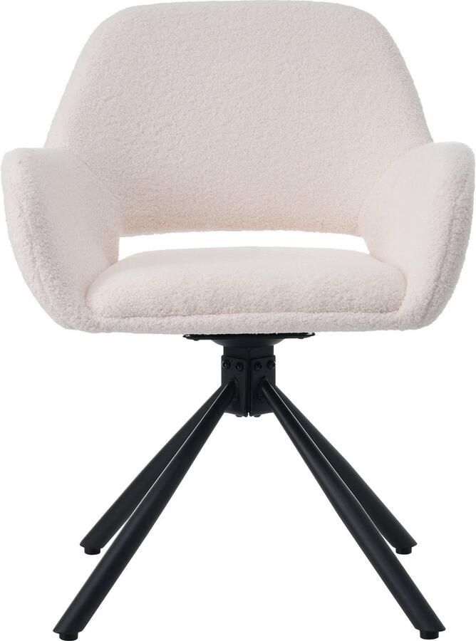 Merax Draaiende Eetkamerstoelen Set van 2 Moderne Sherpa Stoffen Stoelen met Armleuningen Wit