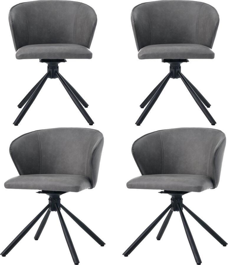 Merax Draaibare PU Eetkamerstoelen Set van 4 – Modern & Eenvoudig Design – Grijs