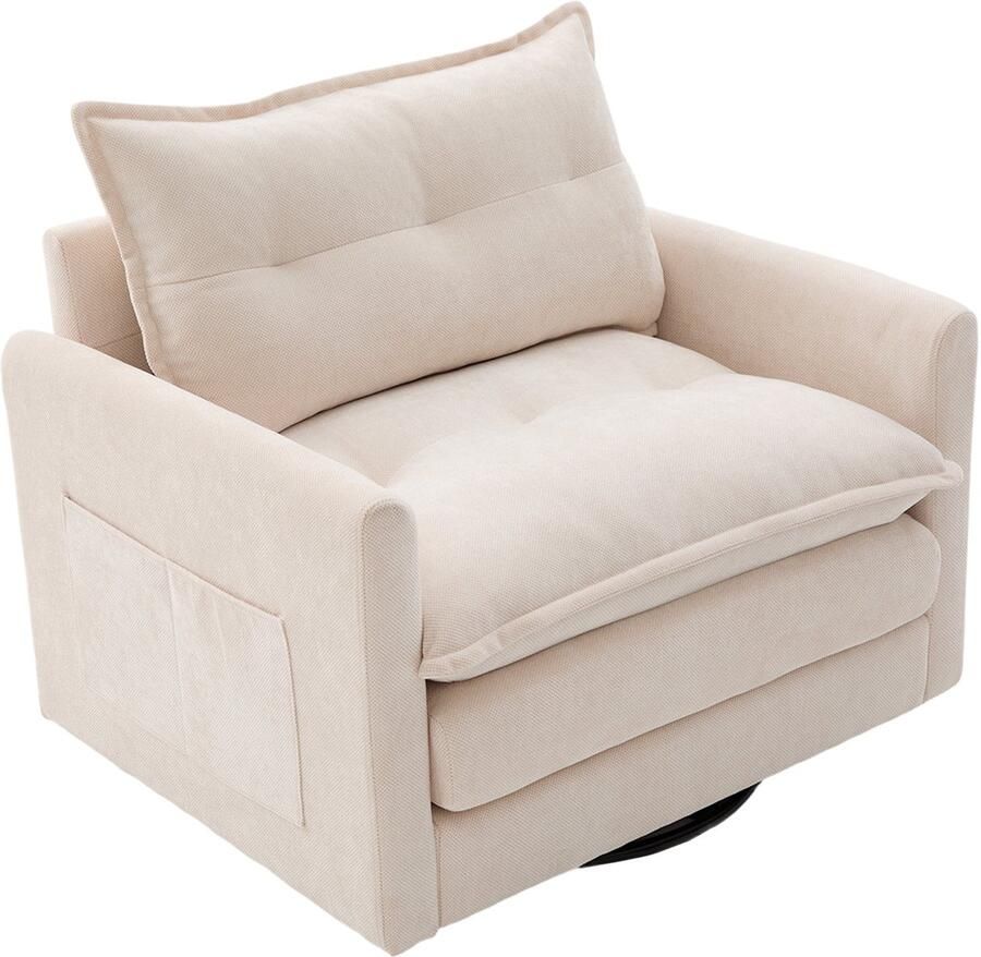 Merax 360° Draaibare Loungestoel Met Armleuningen – Comfortabele Fauteuil Met Kussen – Modern Enkelzitbank Voor Woonkamer Slaapkamer En Kantoor – Beige