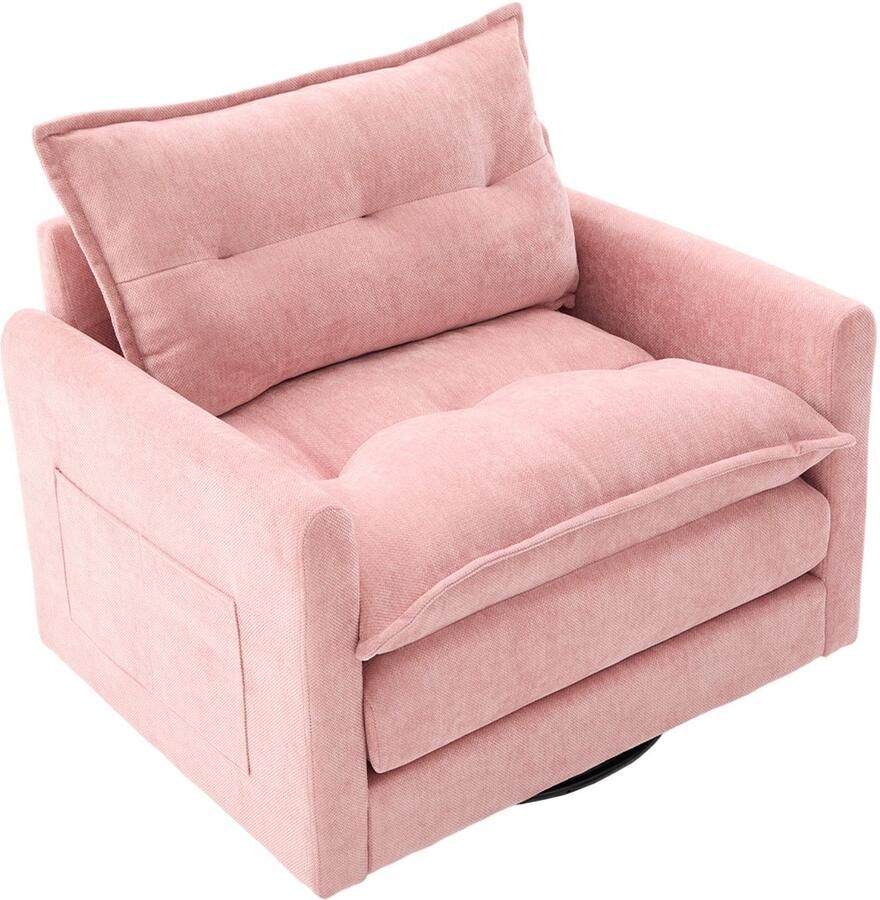 Merax 360° Draaibare Loungestoel Modern Zitmeubel met Armleuningen en Kussen Chenille Voor Woonkamer Slaapkamer Werkruimte Belastbaar tot 150 kg