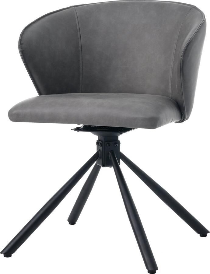 Merax Eetkamerstoelen Set van 2 – Moderne Stoelen met Kunstleer Bekleding – 360° Draaibaar Grijs met Zwarte Poten - Foto 2