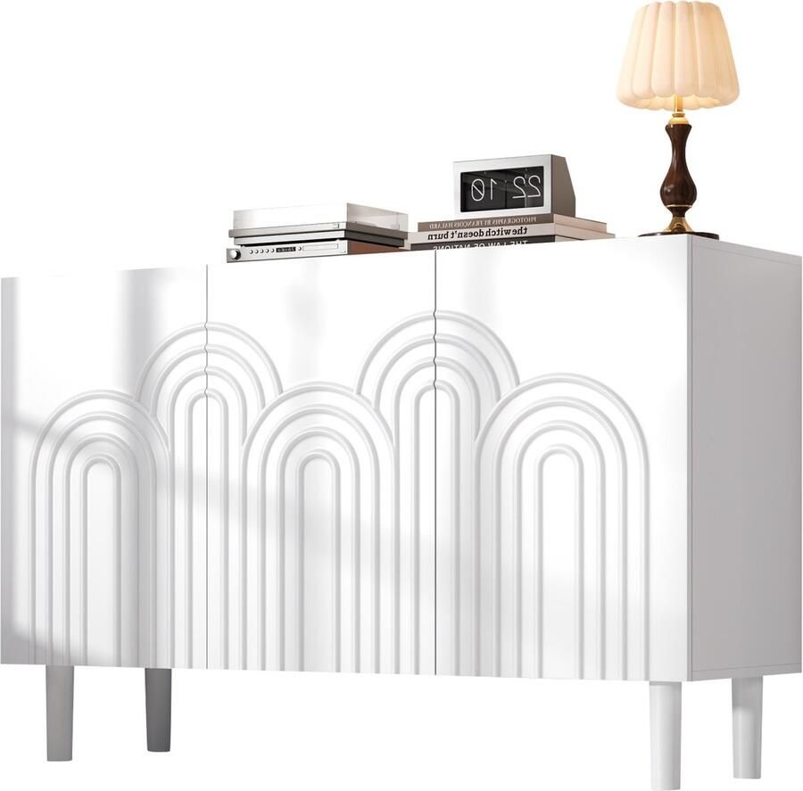 Merax Sideboard 120x38.5x79 cm Witte Kast met 3 Deuren MDF Dressoir met Verstelbare Legplanken en Opbergruimte voor Woonkamer en Slaapkamer