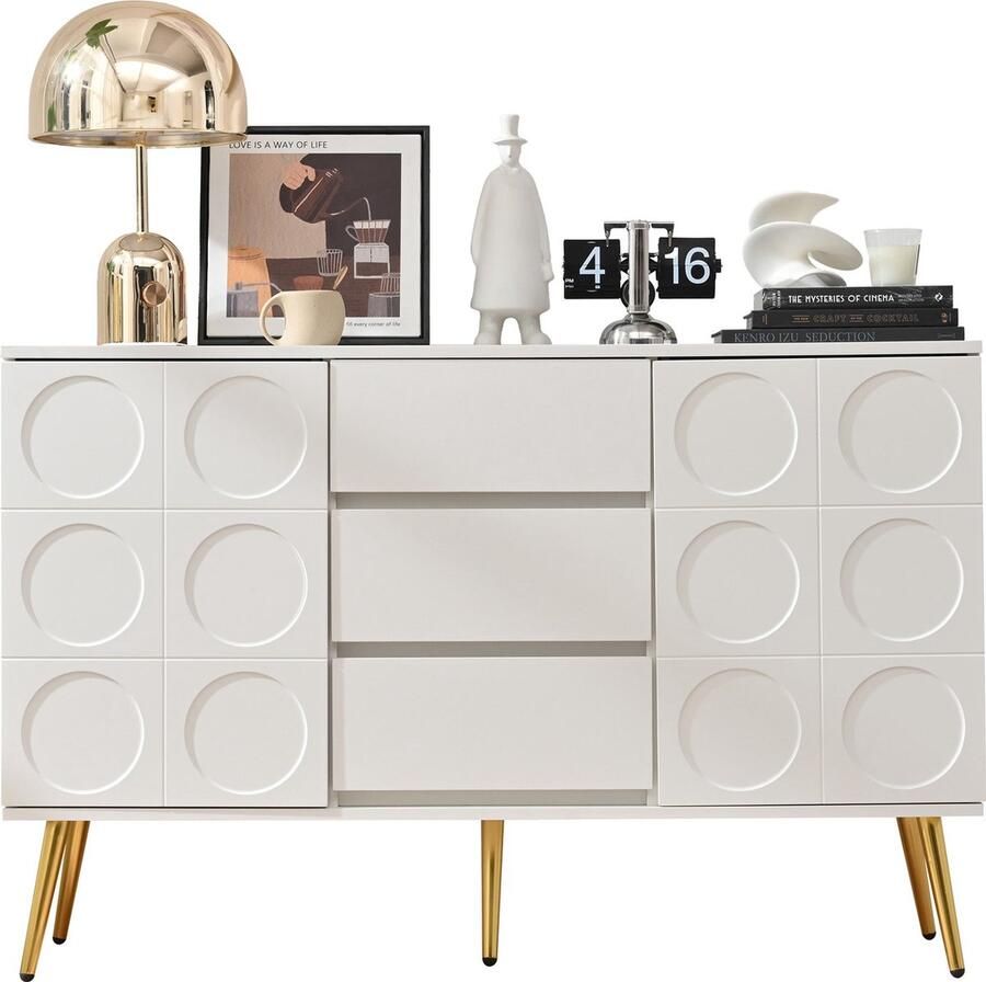 Merax Kommode Sideboard mit 3 Schubladen und 2 Türen Kommodenschrank Schminktisch für Schlafzimmer und Wohnzimmer mit verstellbaren Regalen und Kippschutz 120 x 40 x 78 cm Weiß - Foto 2