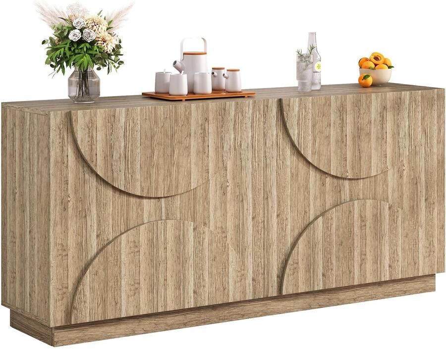 Merax Sideboard 160x40x80 cm – Natuurlijk Hout – Met Deuren Planken en Soft-Close Mechanisme – Opbergmeubel Woonkamer & Eetkamer