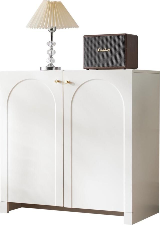 Merax Sideboard Kommode Schrank 2 Türen Highboard Standschrank Creme-Weiß Maße: 80 x 40 x 80 cm