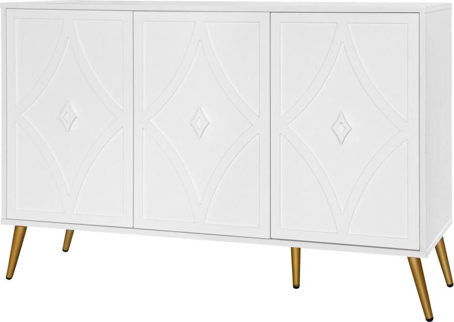 Merax Dressoir – Hoogglans Opbergkast – Sideboard met Gouden Handgrepen en Poten – Inclusief Planken – 140×80×40 cm – Wit
