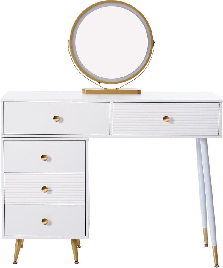 Merax Dressoir kaptafel met LED-verlichting en spiegel met verstelbare zijkasten en uitschuifbaar ontwerp 100x78x40 cm zonder kruk