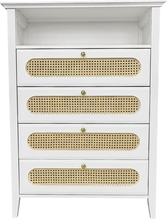 Merax Dressoir Kleine Kommode met Rattan en Massief Houten Poten Geverfde Afwerking