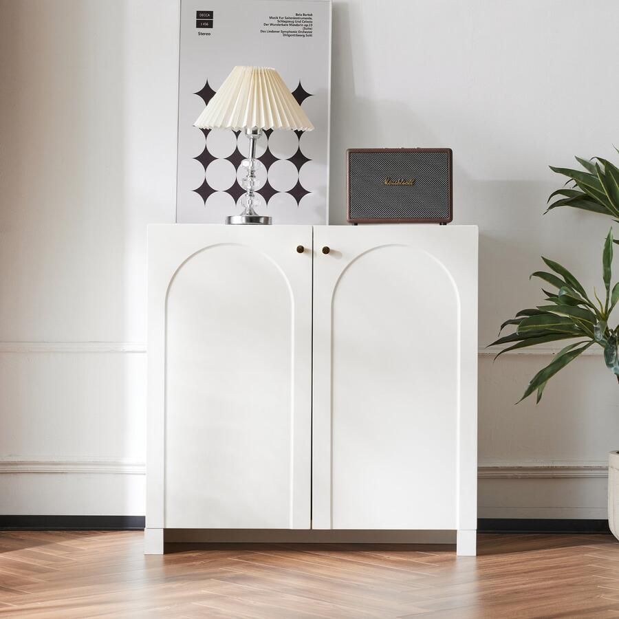 Merax Dressoir ladekast kast 2 deuren highboard staande kast crème-wit 80 x 40 x 80 cm