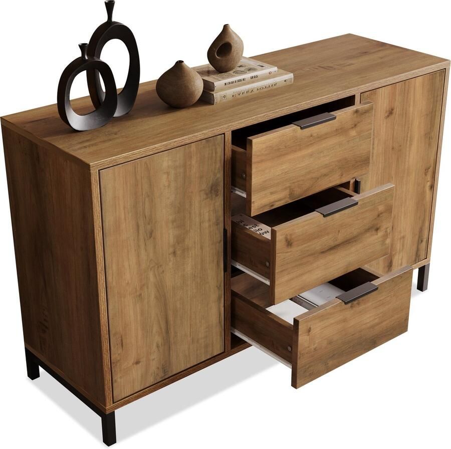 Merax Dressoir met 2 Deuren en 3 Lades 120 x 40 x 76 cm Verstelbare Legplanken Sideboard in Donker Eiken Bruin