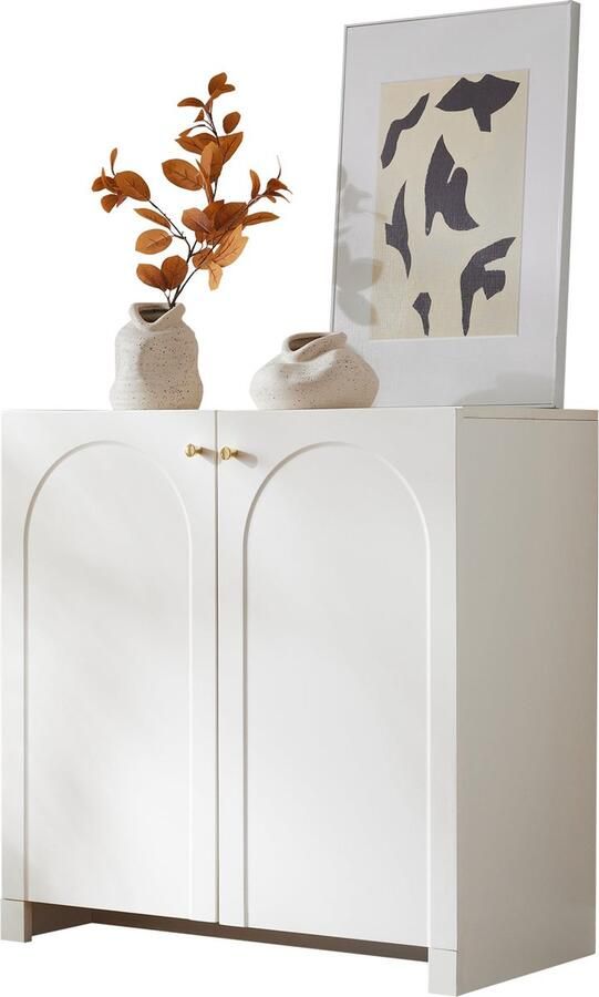 Merax Sideboard Kommode Schrank 2 Türen Highboard Standschrank Creme-Weiß Maße: 80 x 40 x 80 cm - Foto 2