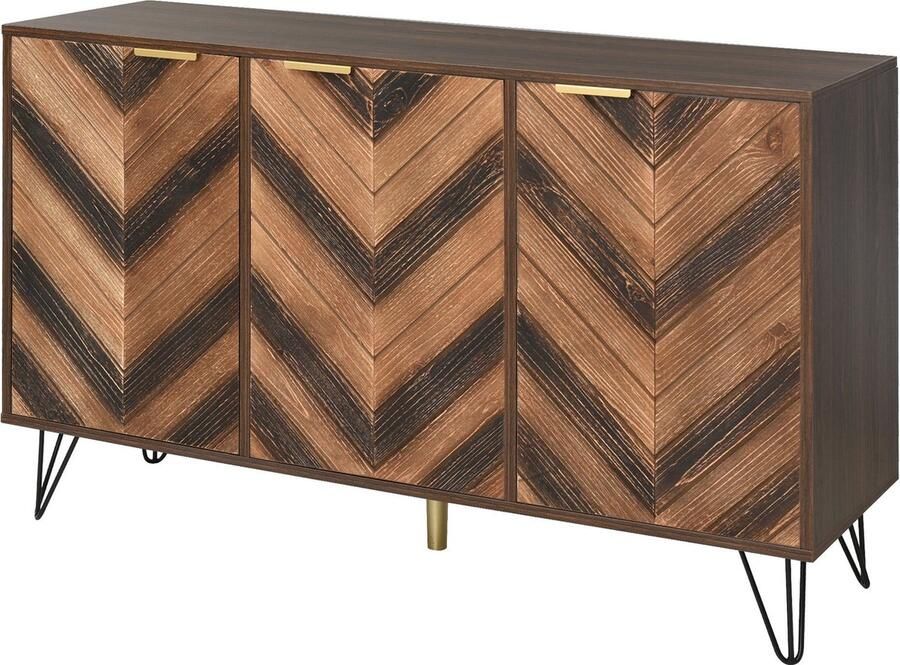Merax Sideboard Exklusives Sideboard mit drei Türen mit stilvollen Details und großzügigem Stauraum. Tür aus Massivholzfurnier konkave und konvexe Haptik. Enthält Laminate. Kleiner Schrank mit goldenen G