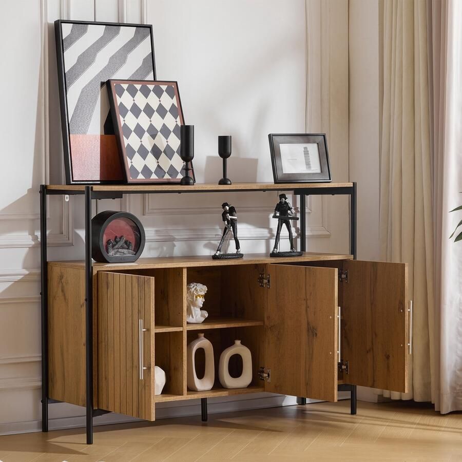 Merax Dressoir met 3 deuren Verstelbare planken – Industrieel design Robuust dressoir 120 x 90 x 35 cm