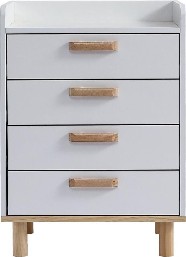 Merax Dressoir met 4 Lades Houten Opbergkast voor Slaapkamer en Kinderkamer Wit en Natuur 50x40x68 5 cm
