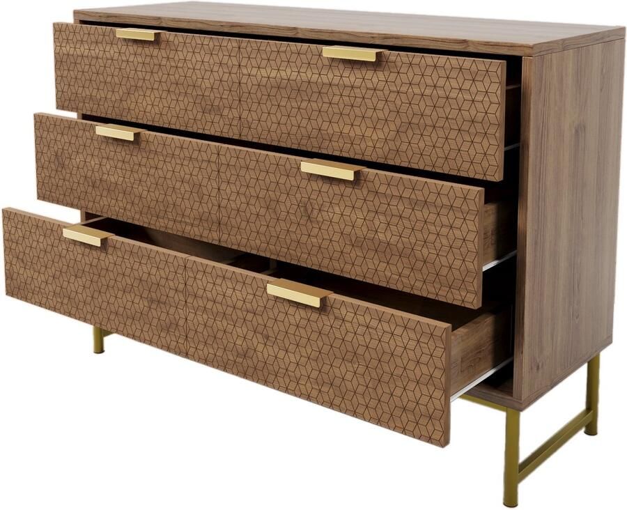 Merax Dressoir met 6 Lades – Moderne Ladekast met Metalen Handgrepen – 120x40x75 cm – Kast met Antikantel Systeem en Verstelbare Poot Walnoot Bruin