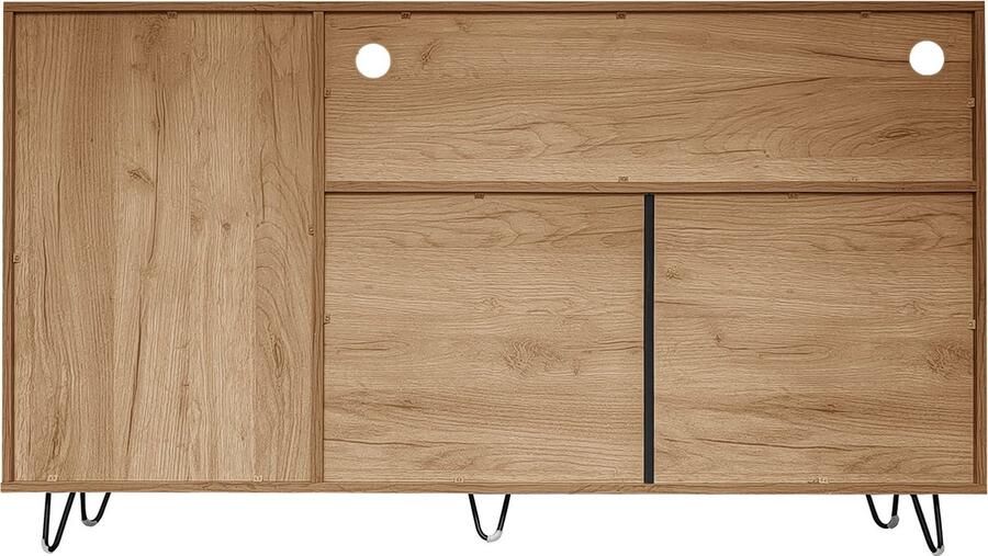 Merax Sideboard met Glazen Deuren en App-gestuurde LED-verlichting – Moderne Dressoir met Opbergruimte – 140x38x79.5 cm – Houtlook