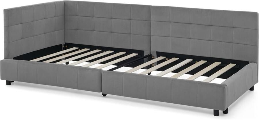 Merax Eenpersoonsbed 90×200 cm – Kinderbed en Jeugd Bed met Hoge Rugleuning – Gestoffeerd Velvet Bed – Donkergrijs – Zonder Matras