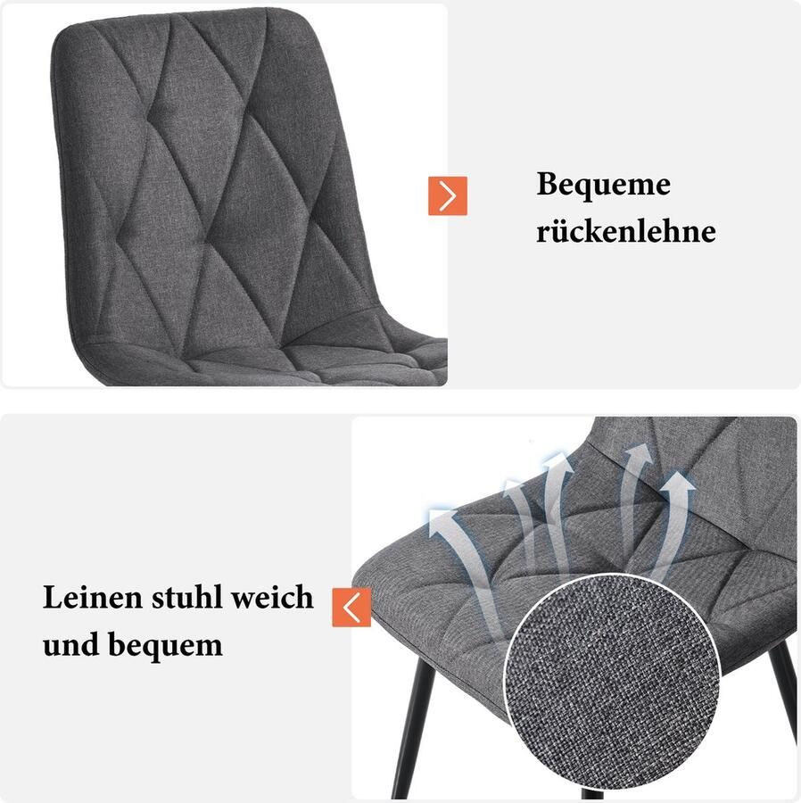 Merax Eettafelset (5-delig) 117x68 cm Rectangulaire Eettafel met 4 Donkergrijze Linnen Stoelen en Gouden Poten Modern Keukenmeubilair