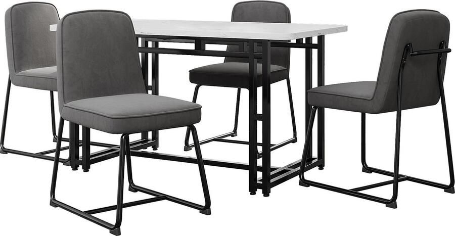 Merax Eethoek Set (5-delig) 120x70 cm Eettafel met 4 Stoelen Moderne Eettafel Set Geschikt voor Eetkamer Keuken of Woonkamer Grijze Fluwelen Stoelen